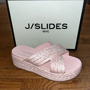 J/Slides Pink Quilla Espadrilles Platform Sandals Raffia Braided Women’s Size 8